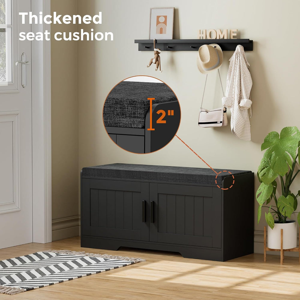 Homleke Shoe Storage Bench, 2 Doors & Thickened Padded Seat Cushion