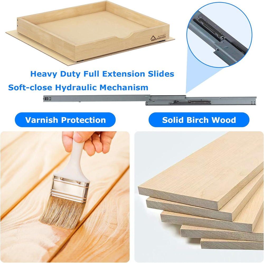 WelFurGeer Soft Close Pull Out Drawers for Cabinets, 17" W x 21" D ...
