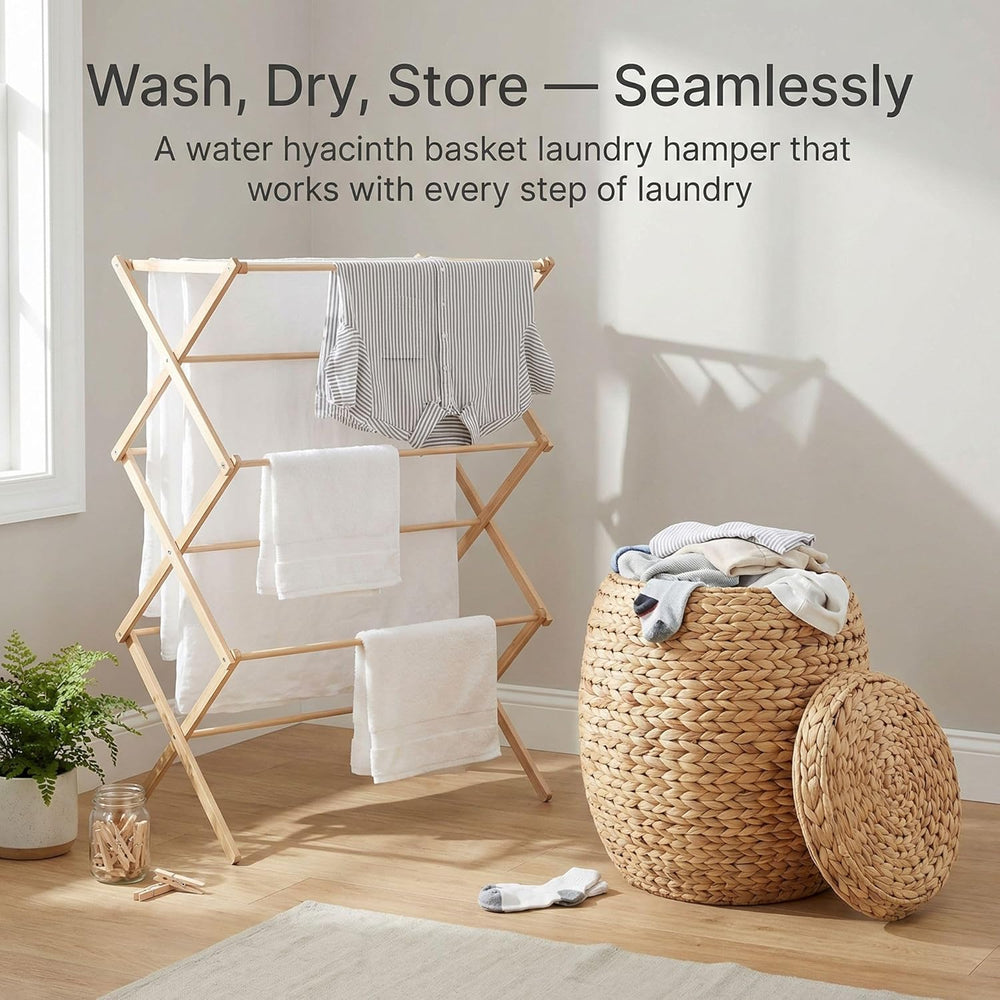 DEILSY™ Natural Round Water Hyacinth Storage Basket with Lid - Multipurpose W...