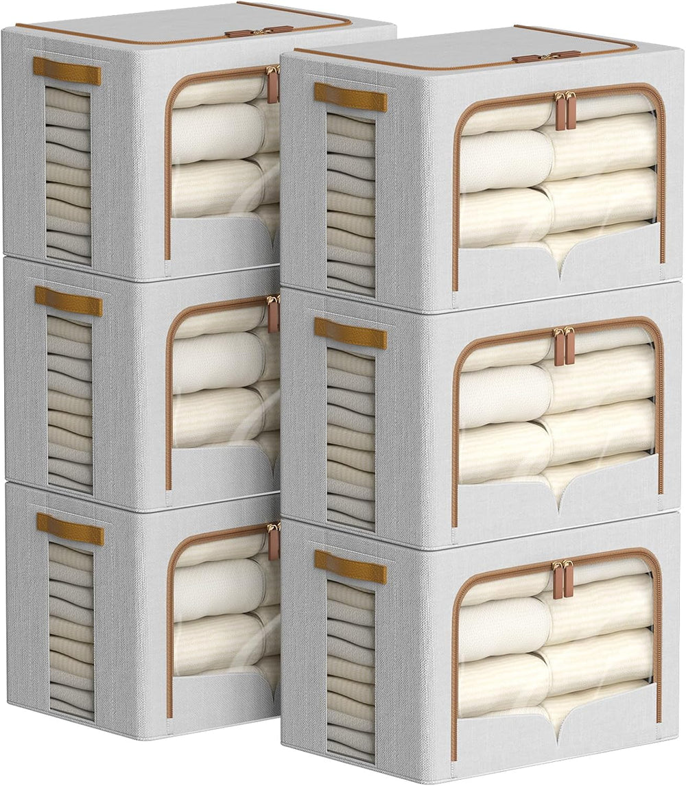 FHSQX 6 Pack Clothes Storage Bins with Metal Frame