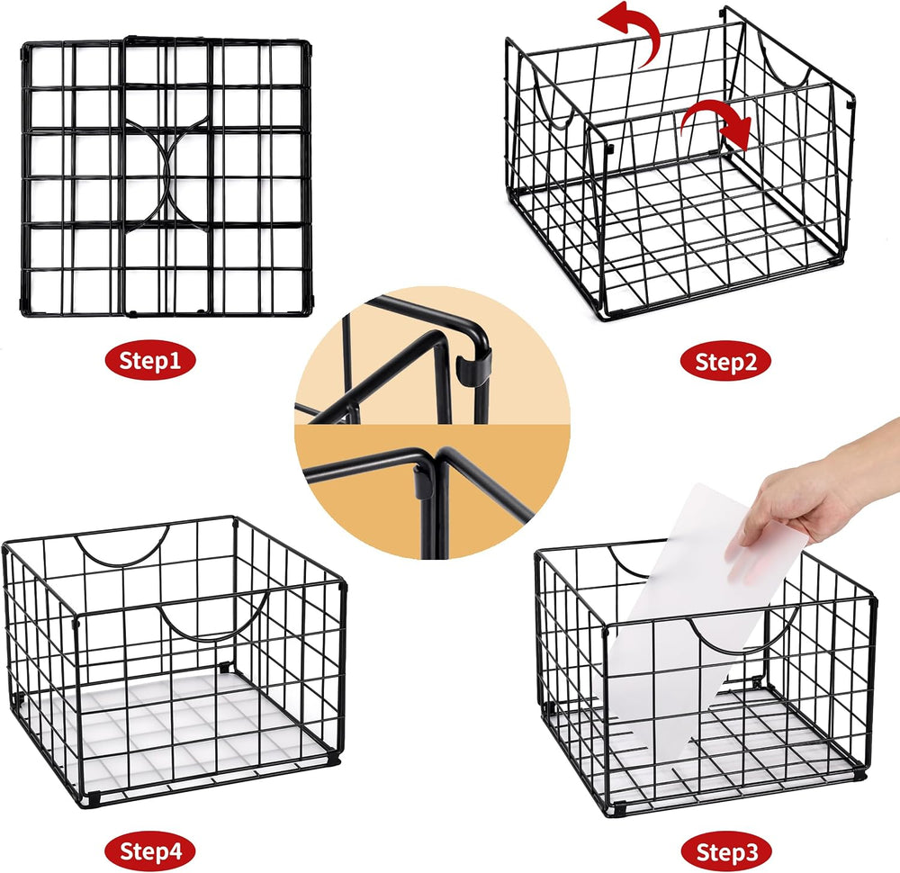 Metal Wire Basket Organizer Foldable Set of 6, Food Storage Mesh Bin with PVC...