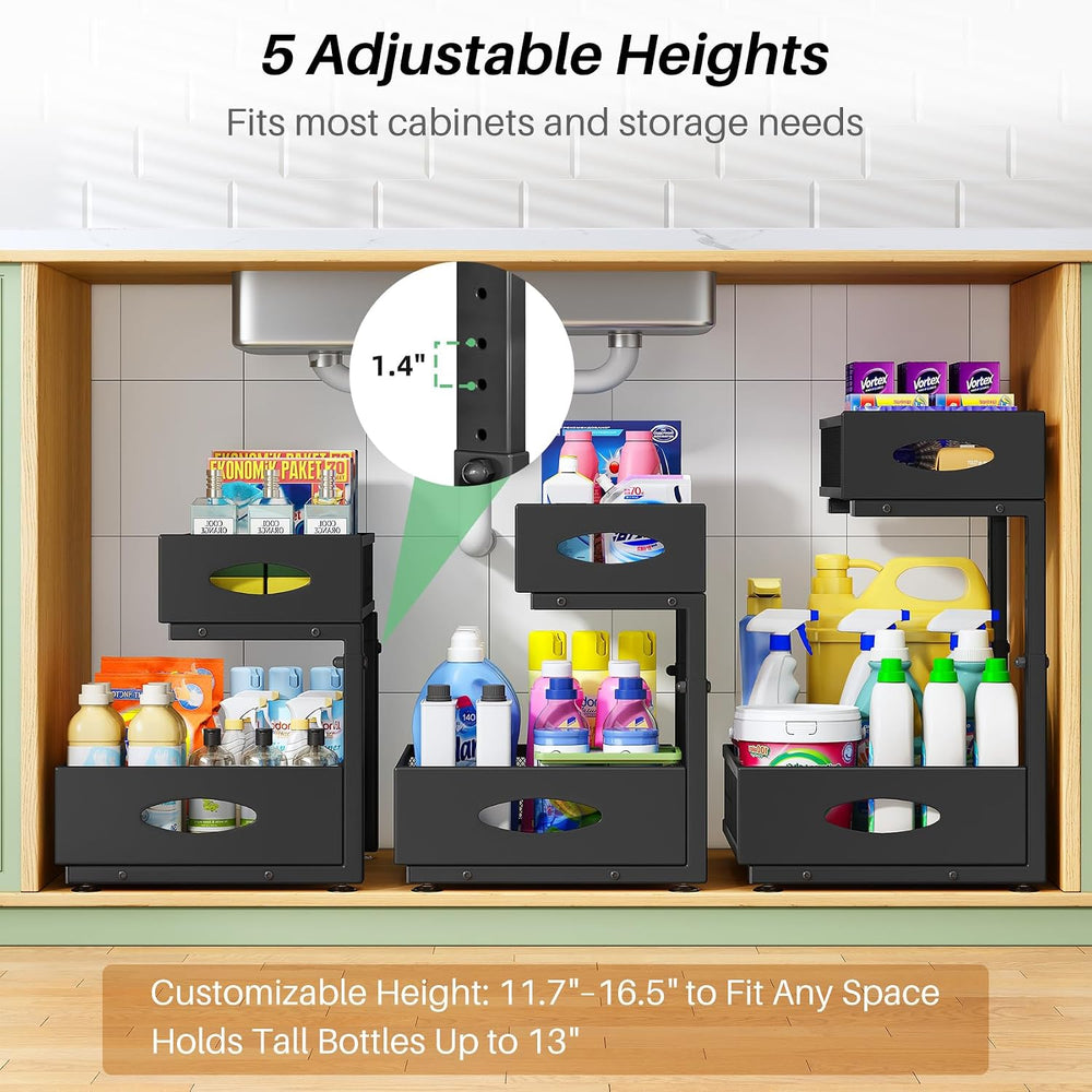 Under Sink Organizer, 1-Pack Pull Out Cabinet Organizer 2 Tier Metal Slide Ou...