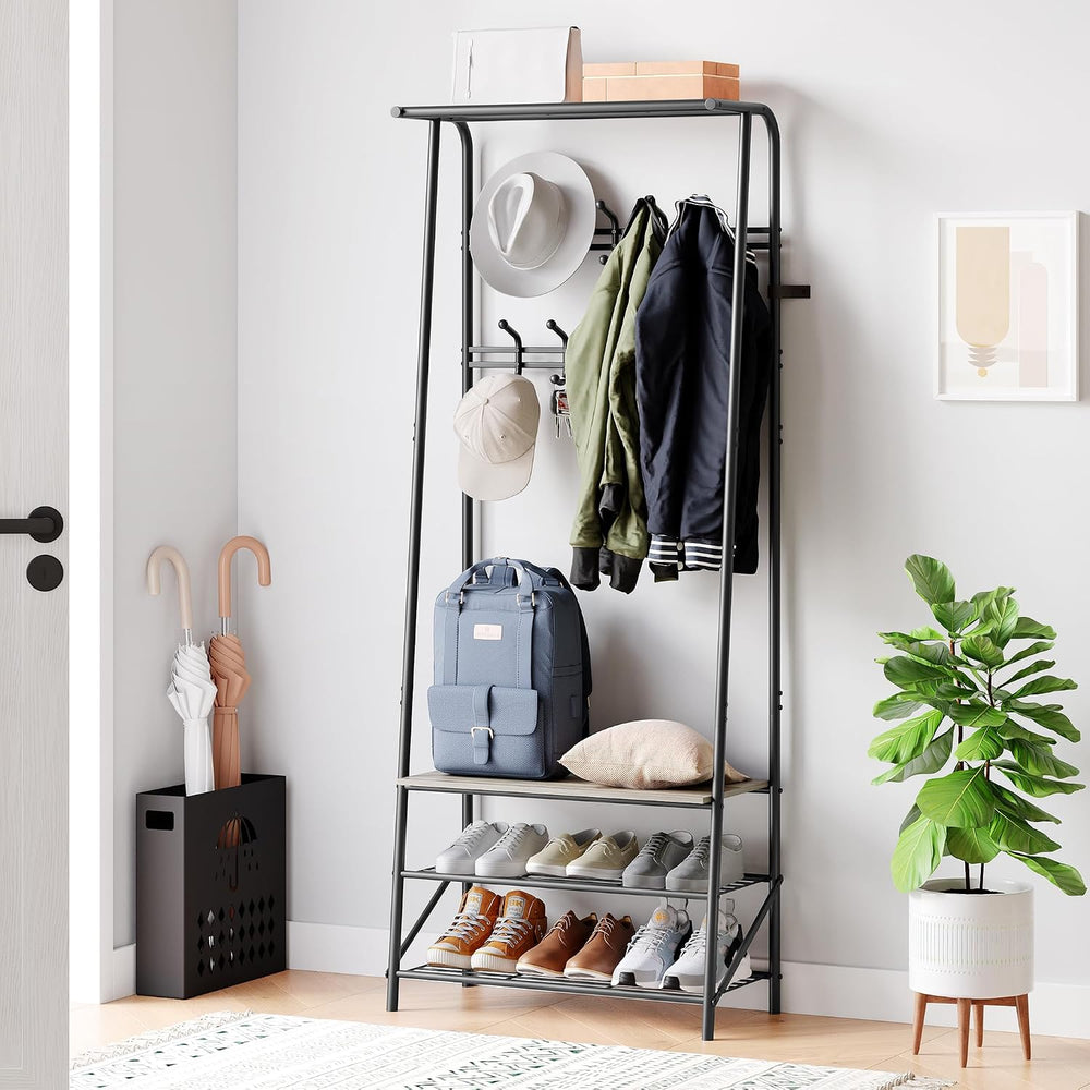 4-In-1 Hall Tree Coat Rack Shoe Bench with 5 Hooks & 4-Tier Shelf, Metal ...