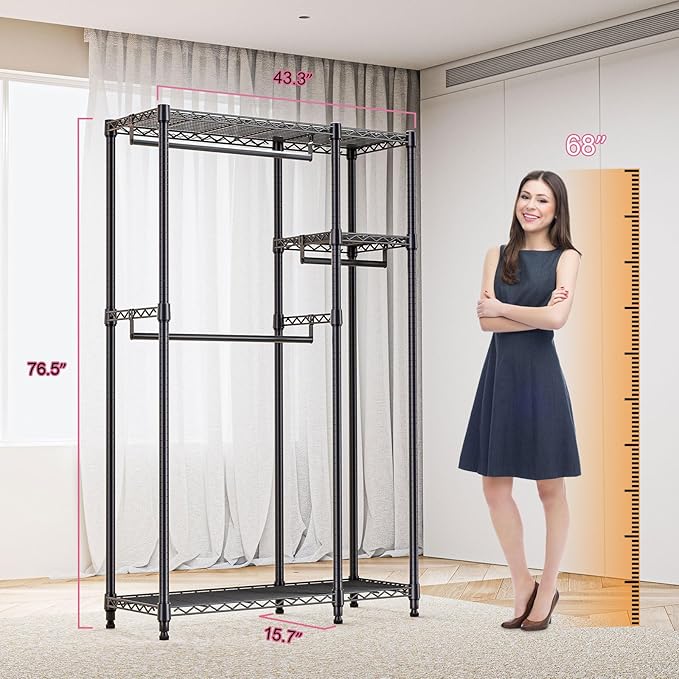 Heavy Duty Rolling Garment Rack 3 Tiers Adjustable Wire Shelving Clothes Rack - Image 7