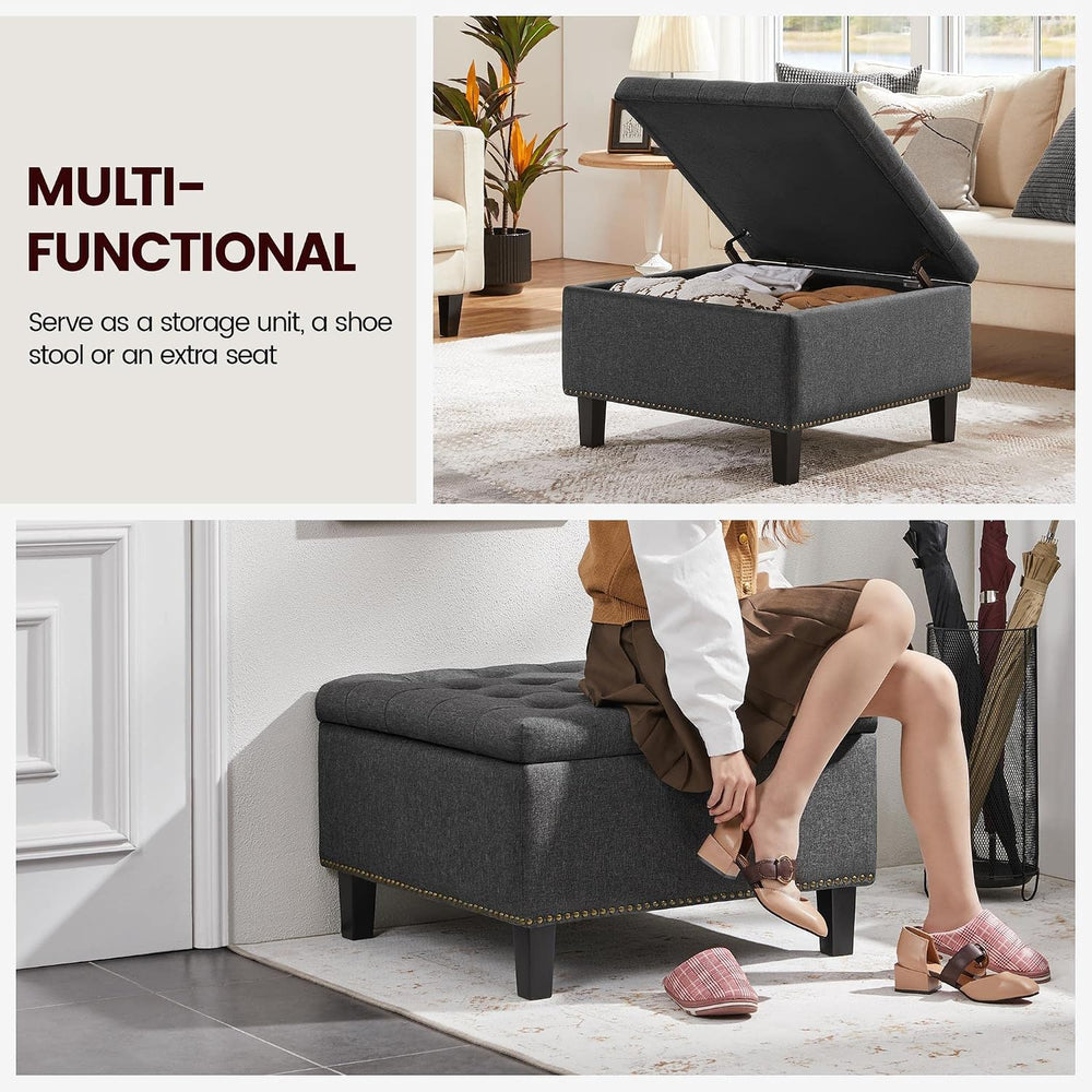 Yaheetech 28in Square Storage Ottoman Coffee Table with Nailhead, Dark Gray