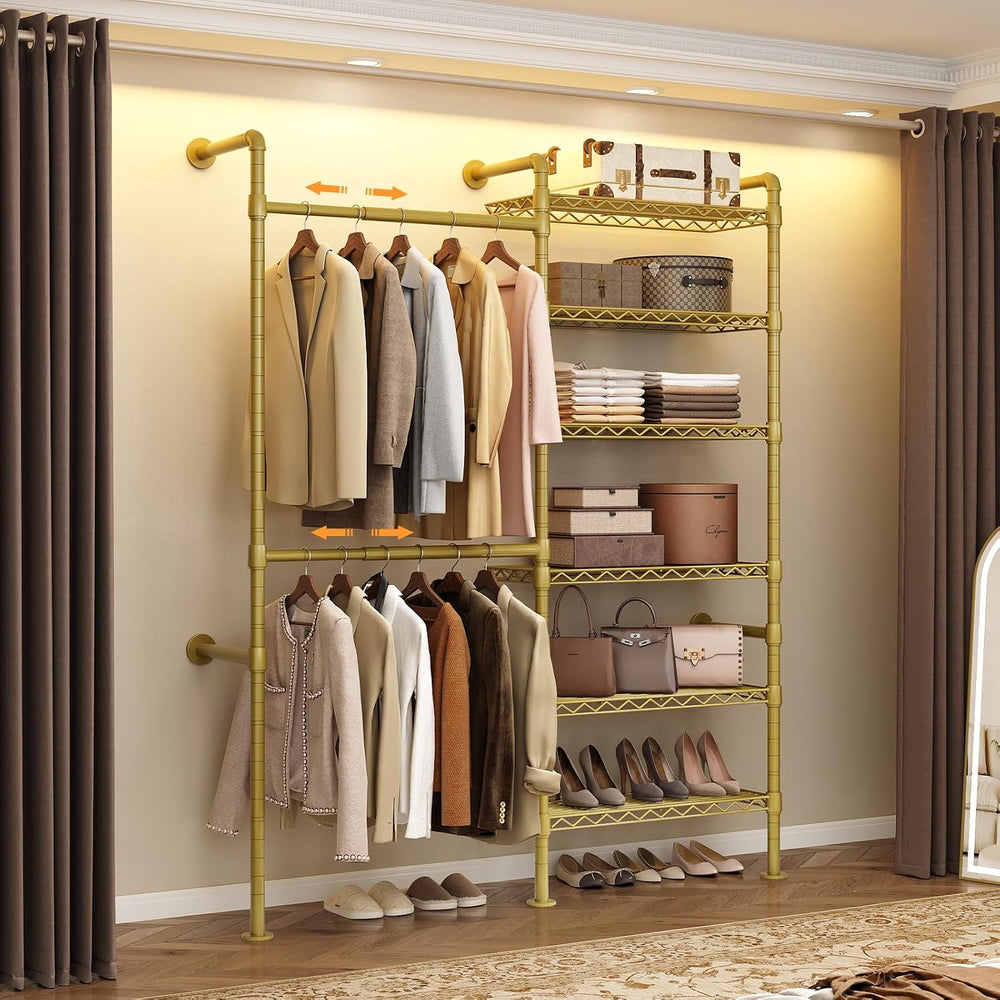 ComfyCorner Wall Mounted Garment Rack, Industrial Pipe Clothing Rack Gold