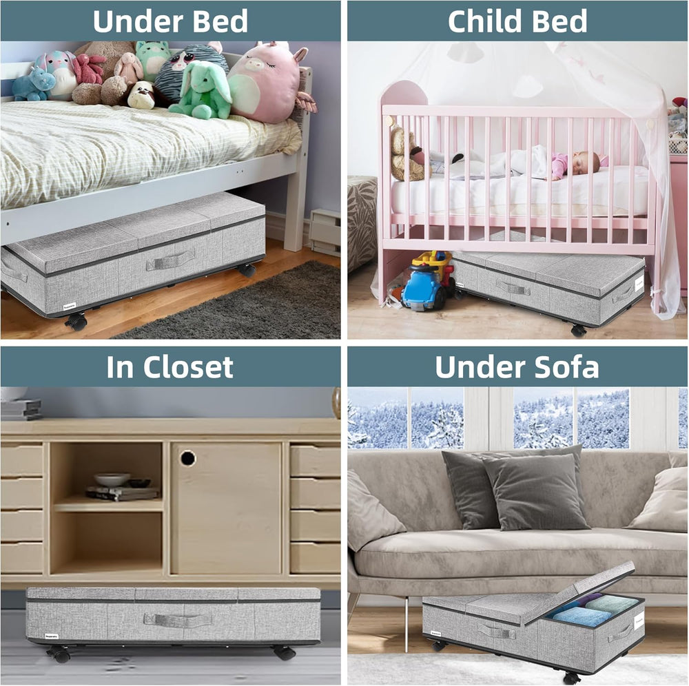 Supowin Under Bed Storage with Wheels, 2Pack Rolling Underbed Storage