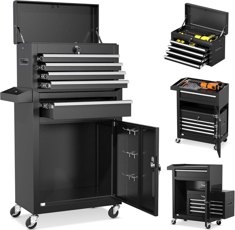 INTERGREAT Rolling Tool Chest with Wheels and 5 Drawers, Detachable Tool Cabi...