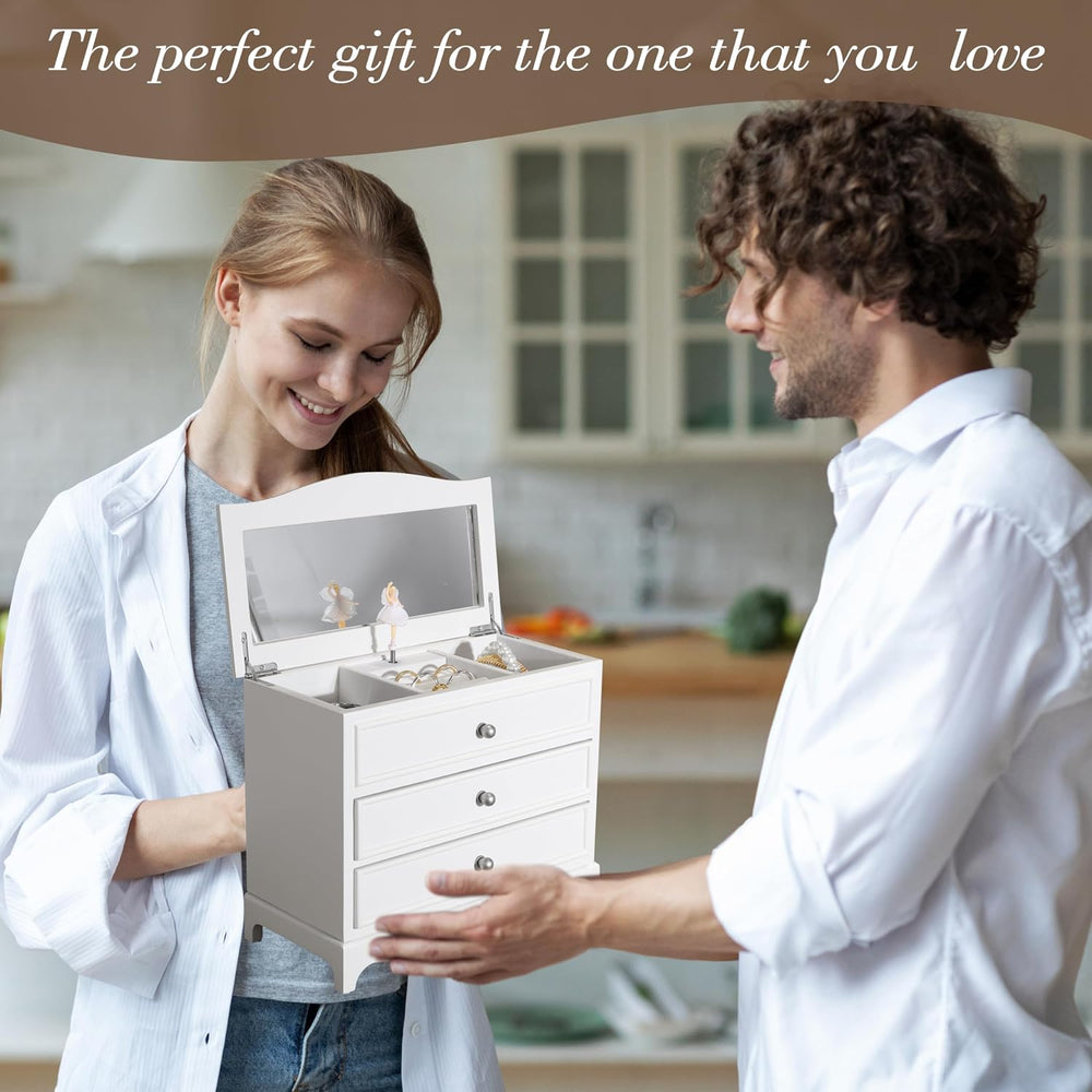 White Ballerina Musical Jewelry Box with Mirror for Girls and Women,Jewelry S...