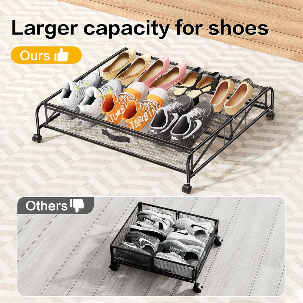 Under Bed Shoe Storage Organizer, 2 Pack Under Bed Storage Containers with Wh...