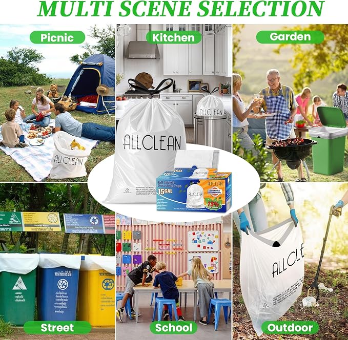 Trash Bags 15 Gallon Tall Kitchen Drawstring Garbage Bags, Fit 13-15 Gal Bins - Image 9