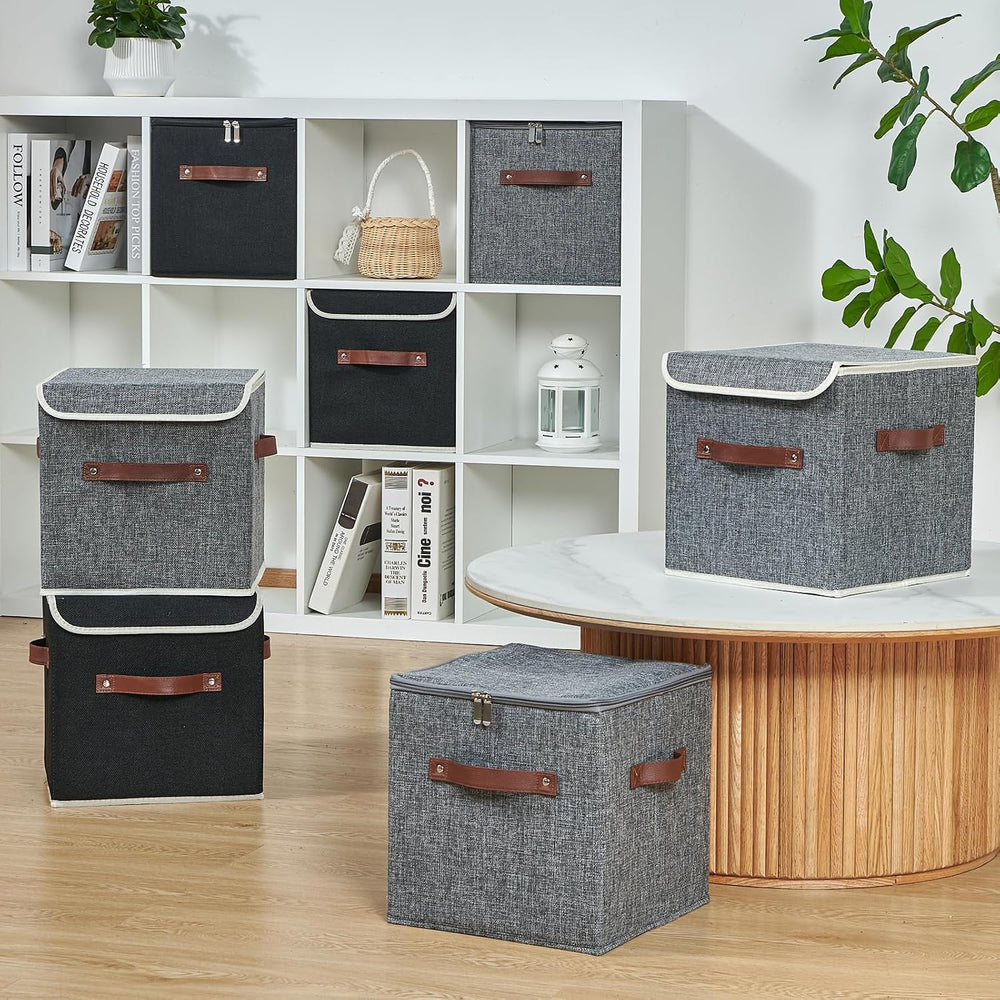 4PCS Storage Cubes with Lids Cotton Linen Fabric Bins Boxes