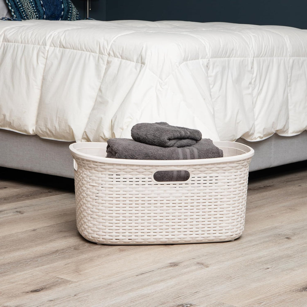 Mind Reader 40L Laundry Basket, Clothes Hamper, Premium Wicker Design, Plasti...