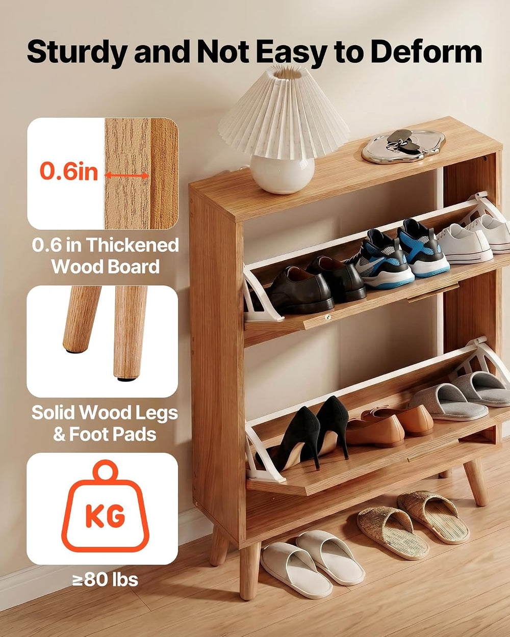 VEVOR Shoe Cabinet with 2 Flip Drawers, Shoe Storage Cabinet for Entryway, Fr...