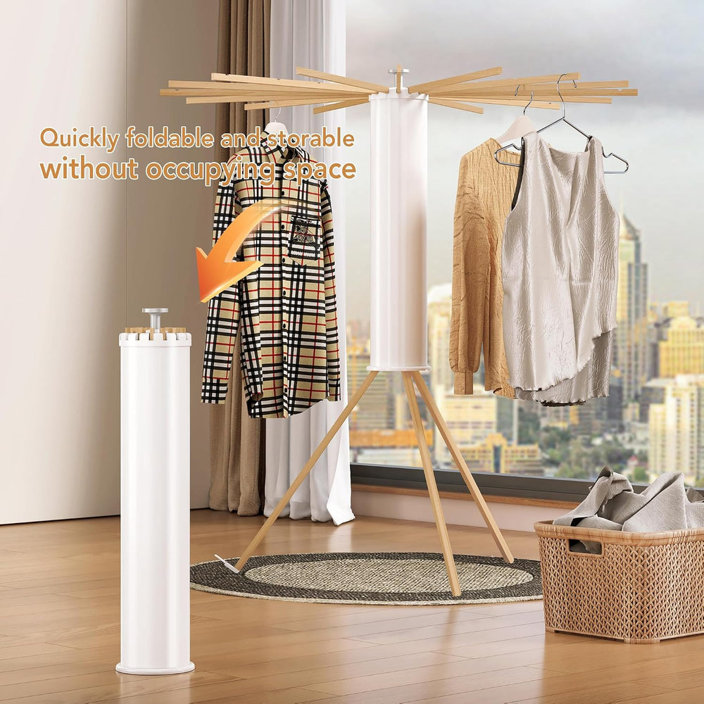 Foldable Tripod Clothes Drying Rack,Beechwood & Portable Laundry Stand, S...