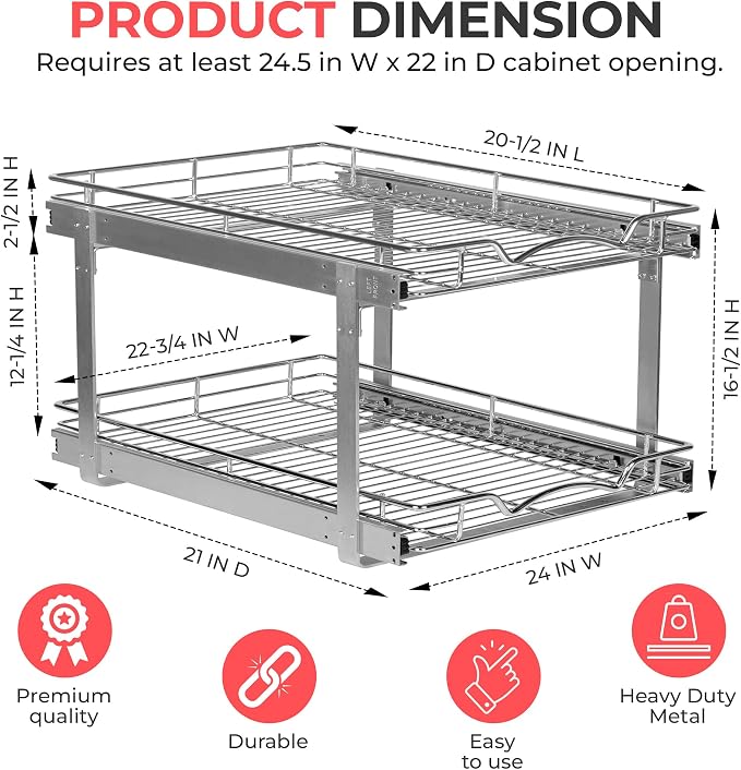 HOLDN’ STORAGE Two Tier Pull Out Cabinet Organizer, Individual Sliding Drawers