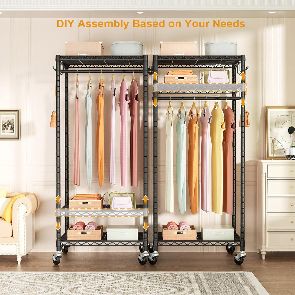 FUTASSI Rolling Clothes Rack, Clothing Racks for Hanging Clothes, Black