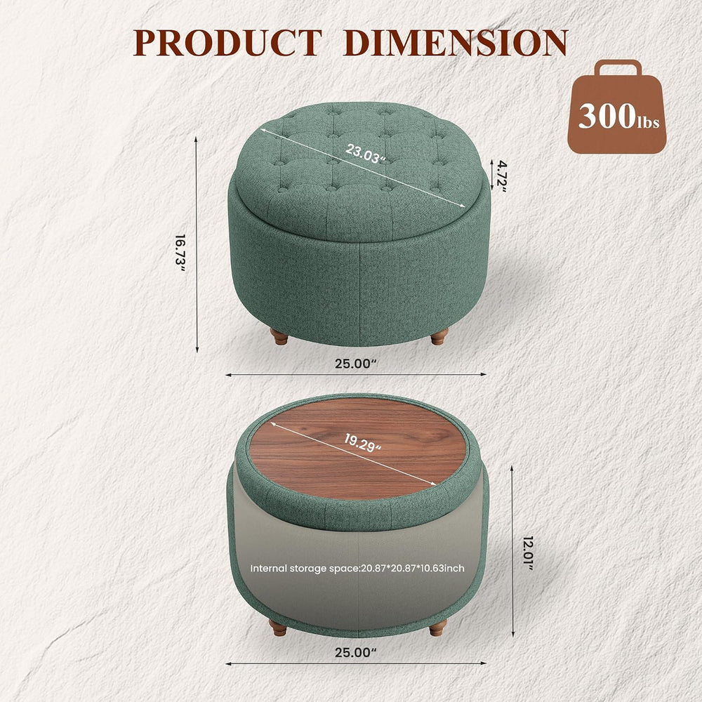 25Inch Round Storage Ottoman, Small Round Ottoman Coffee Table with Storage