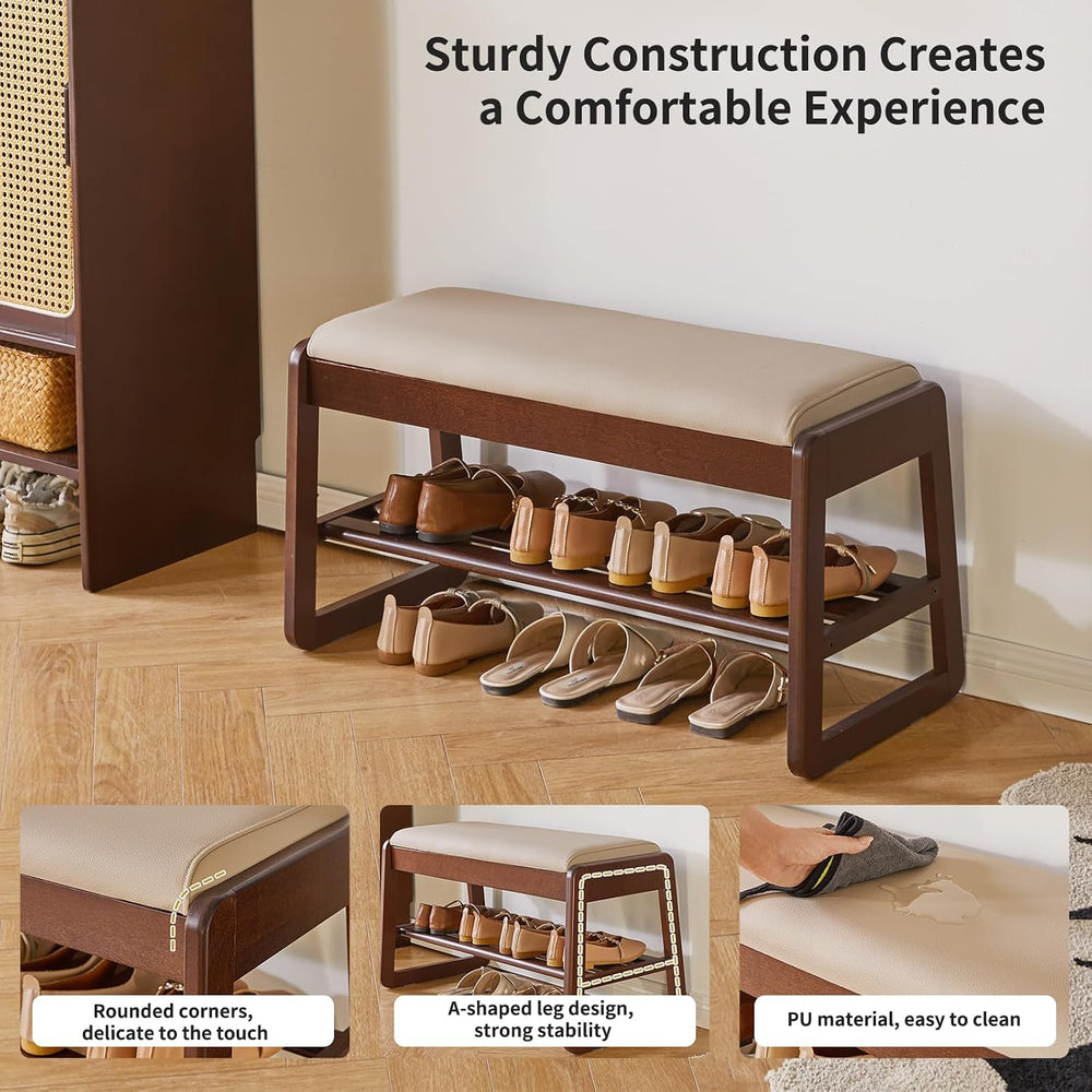 Aibiju Shoe Rack Bench with Cushion, 2 Tiers Wood Shoe Bench with Flip-Top St...