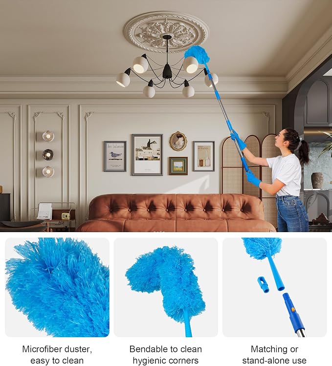 Window Squeegee Cleaner with 4 Stainless Steel Extension Poles, Long Reach to - Image 8