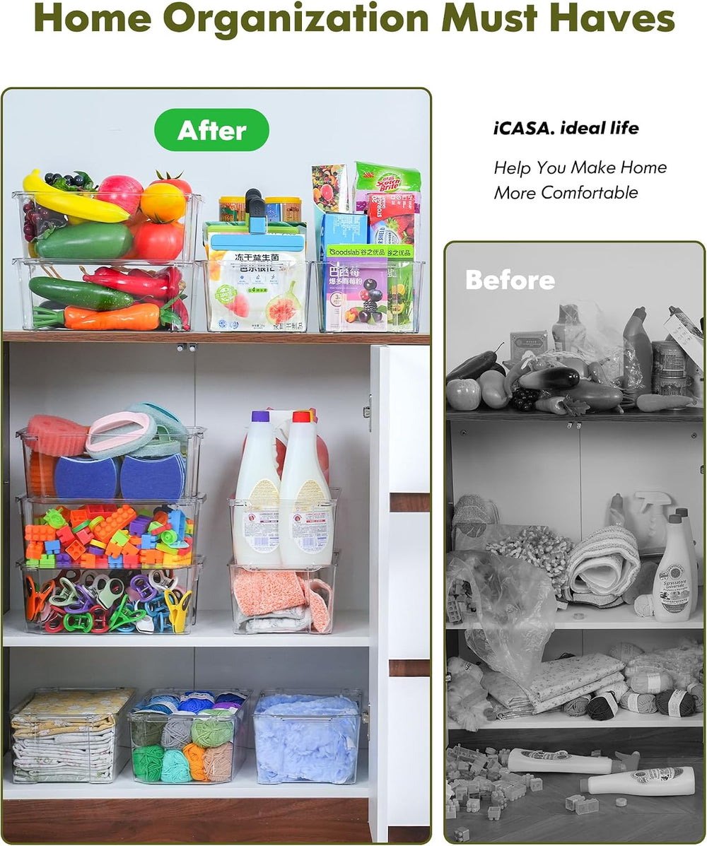 iCASA 6 Pack Stackable Fridge Organizers and Storage Bins with Chip Clips