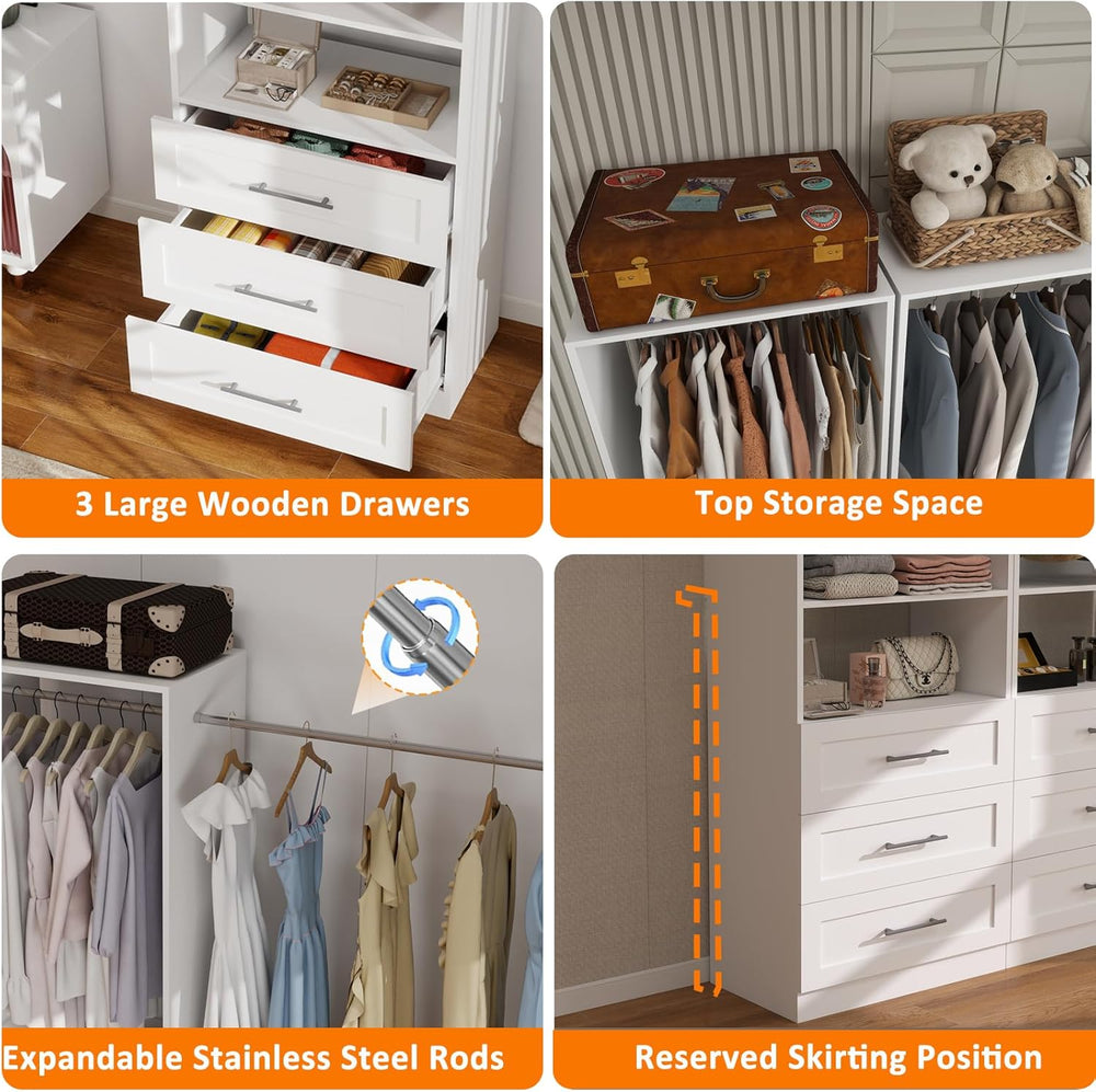 Modular Closet System with 12 Drawers, 8FT-21FT