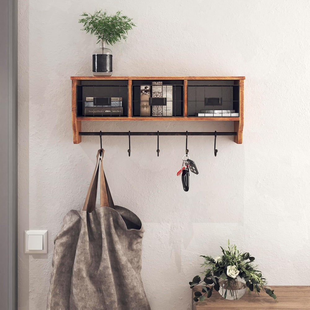 BizChair Wall Mounted Storage Rack - Rustic Brown Solid Pine Wood - 24 Inch -...