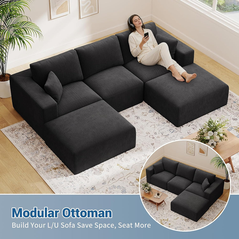 40" Oversized Square Corduroy Ottoman, Large Ottoman Pouf Footstool, Black