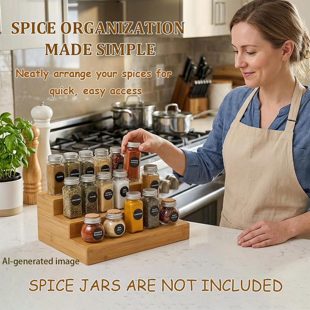 Bamboo 3-Tier Step Spice Rack 2-Pack, Countertop & Cabinet Shelf