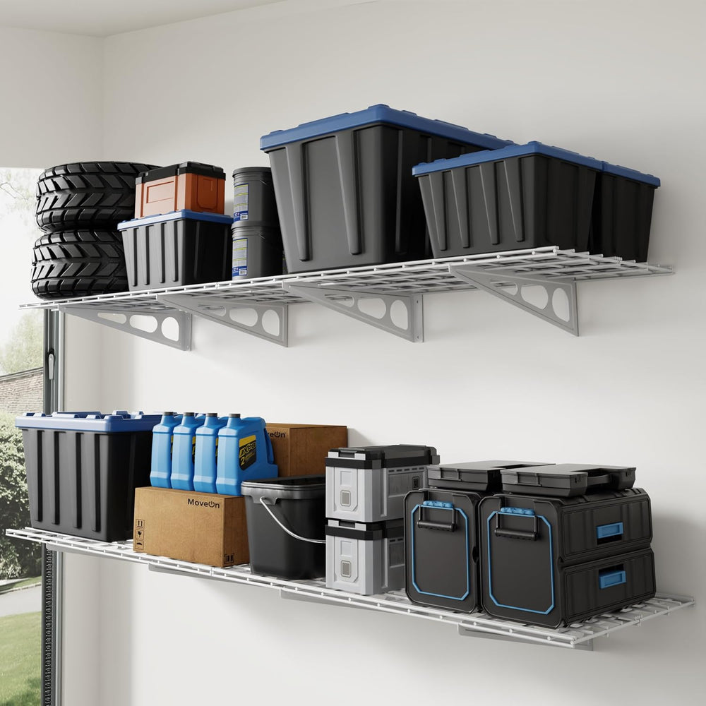 FLEXIMOUNTS 4-Pack 2x4ft Wall Shelf Garage Storage Rack Wall Mounted, White