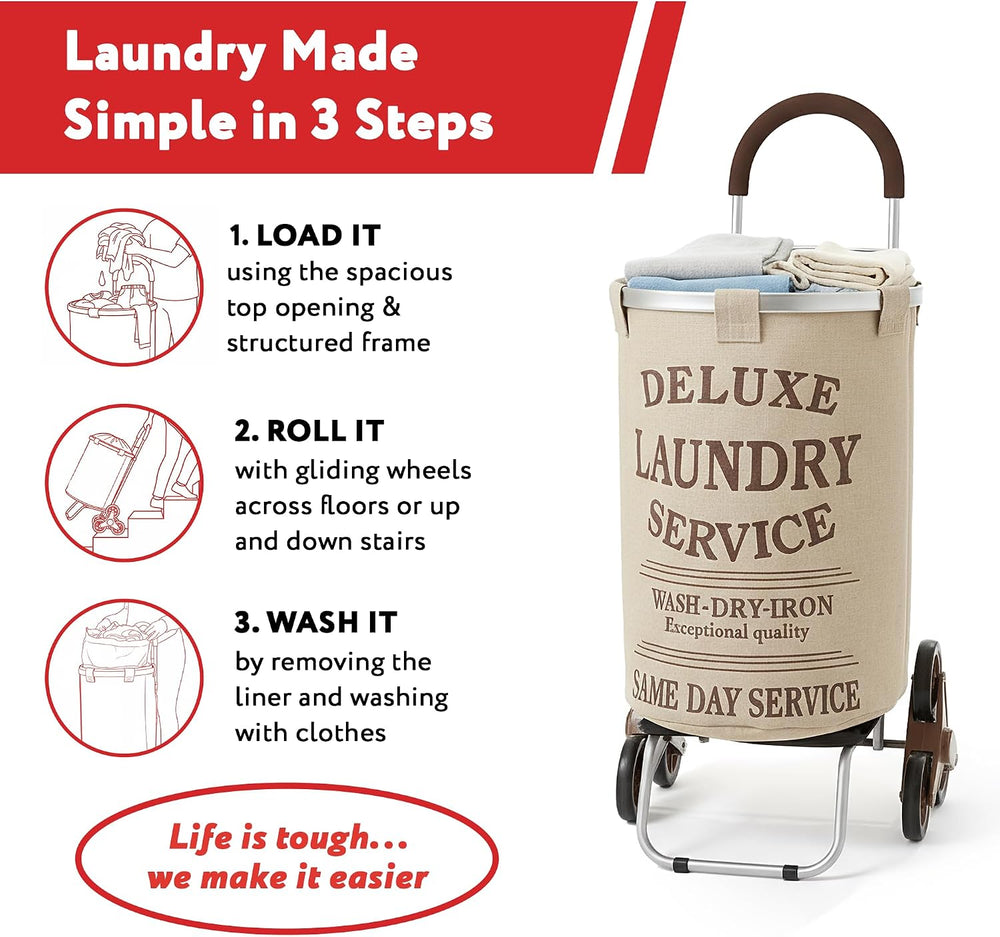 dbest products Stair Climber Laundry Trolley Dolly, Beige Laundry Bag Hamper ...