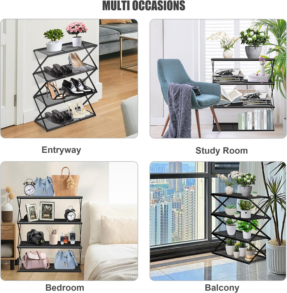 Small Shoe Rack for Entryway, 4-Tier Foldable Shoe Organizer, Metal Shoe Stor...