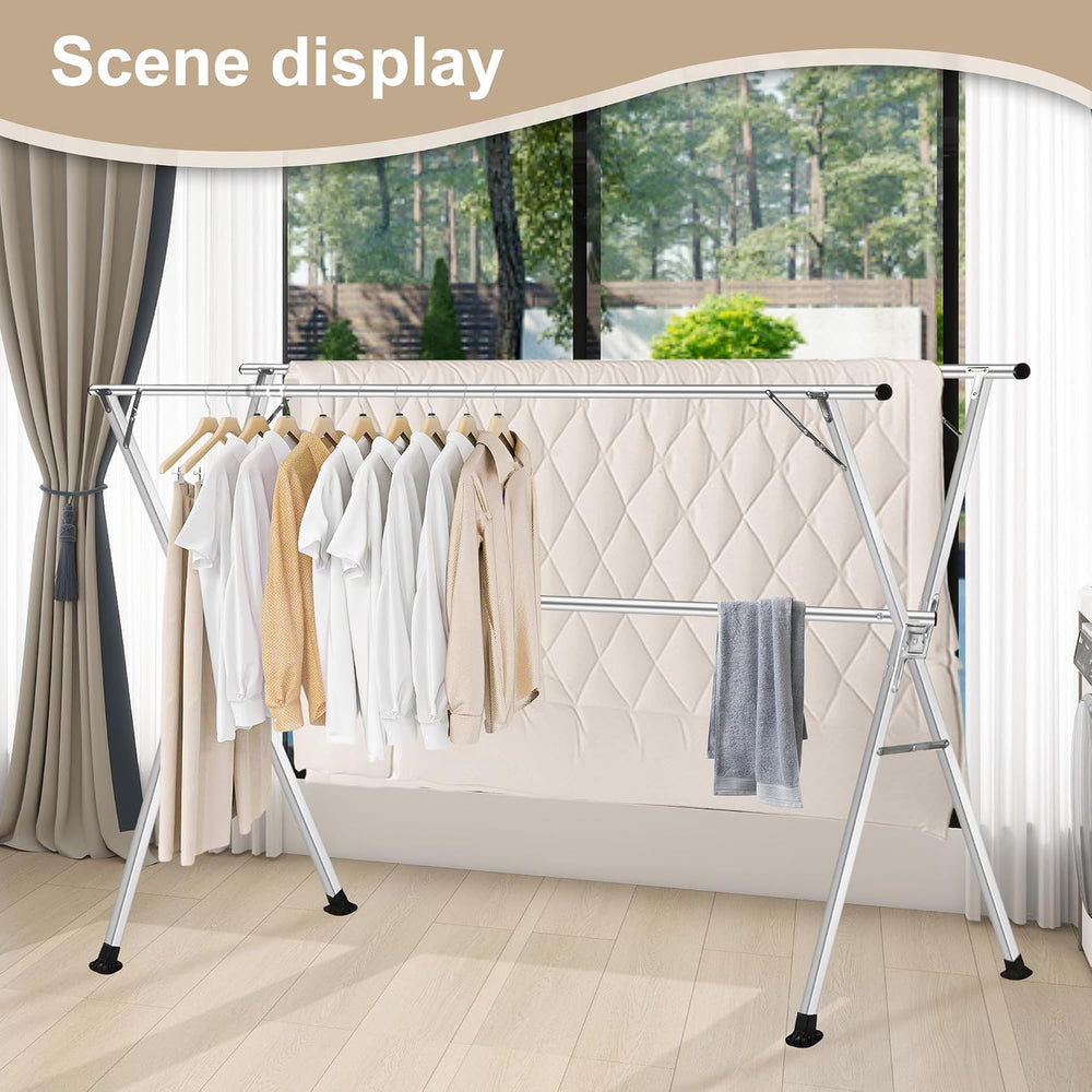 Stainless Steel Clothing Rack, Clothes Drying Rack Foldable, Anti Slip Laundr...