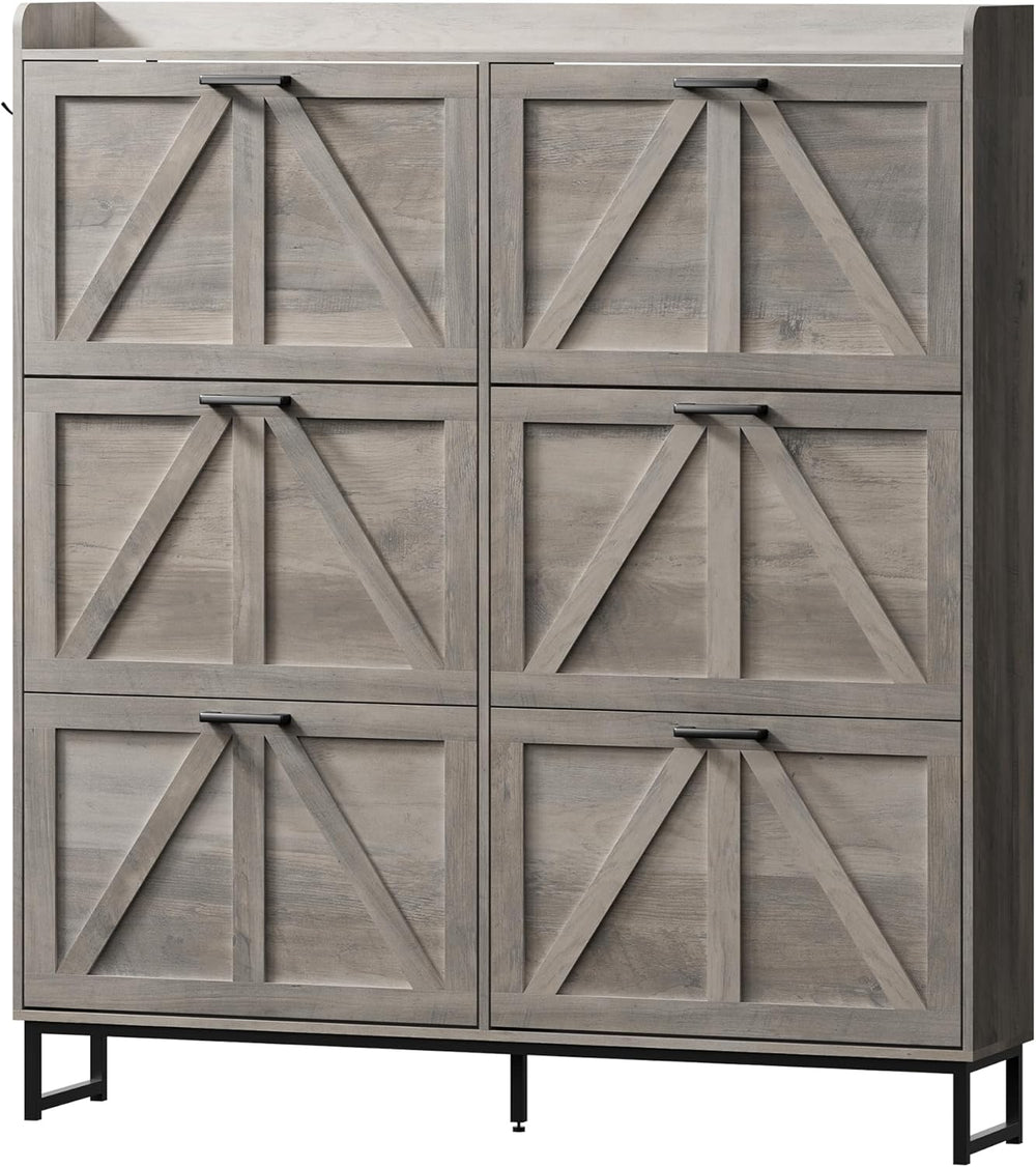 BORNOON Shoe Cabinet with 6 Flip Drawers Narrow Shoe Storage Cabinet Organize...