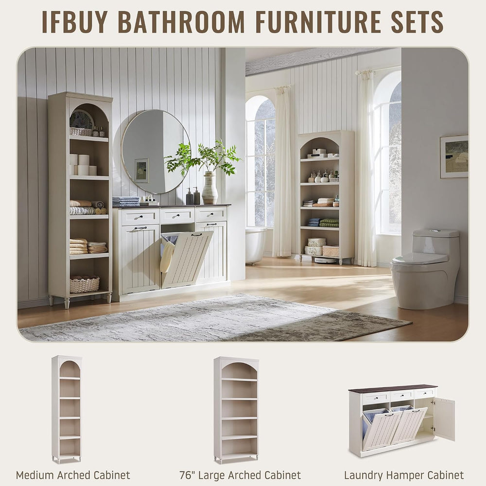 IFBUY Triple Tilt Out Laundry Hamper Cabinet, Trash Cabinet, Antique White