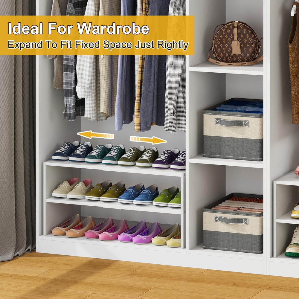 2 Pack Expandable Shoe Rack Organizer for Closet, White Shoe Storage Shelf