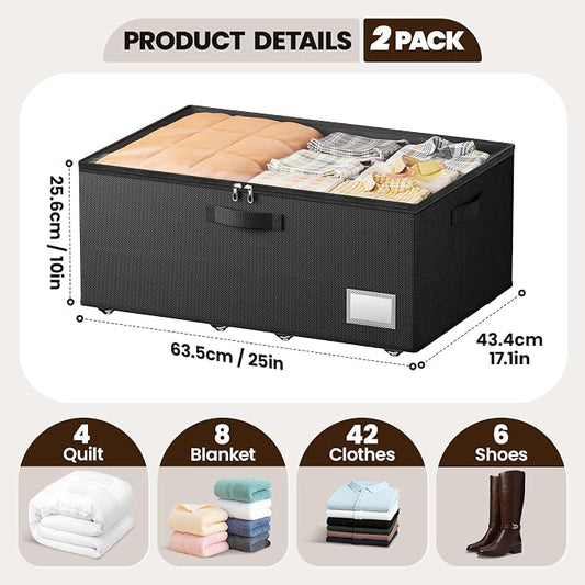 Underbed Storage with Wheels, 2 Pack Under Bed Storage Containers with Clear - Image 2