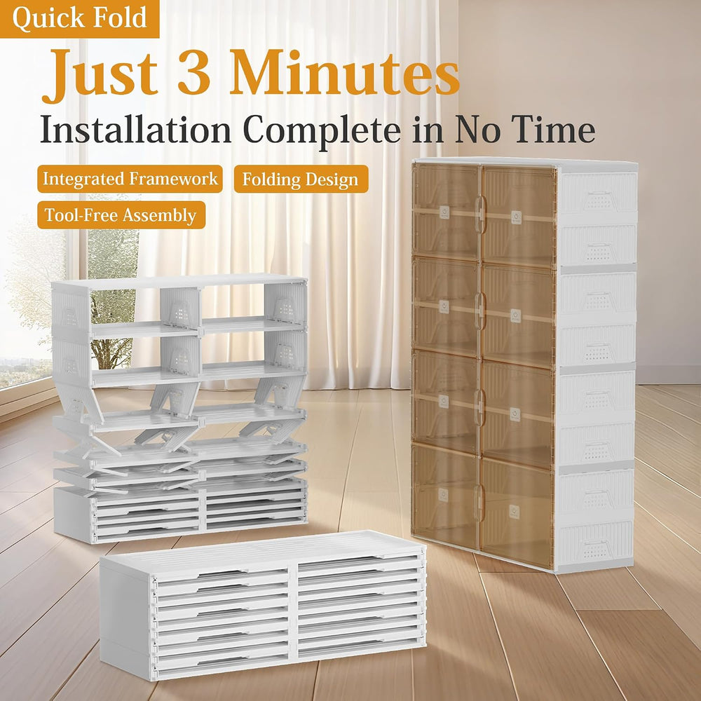 Foldable Shoe Rack Organizer for Entryway with Clear Magnetic Doors - Large C...