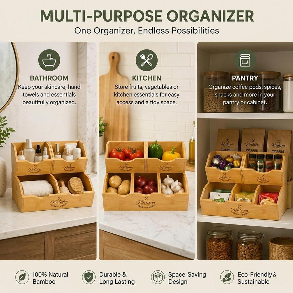 Stackable Bamboo Pantry Storage Bins, Potato Onion Storage Organizer, 3-Tier ...