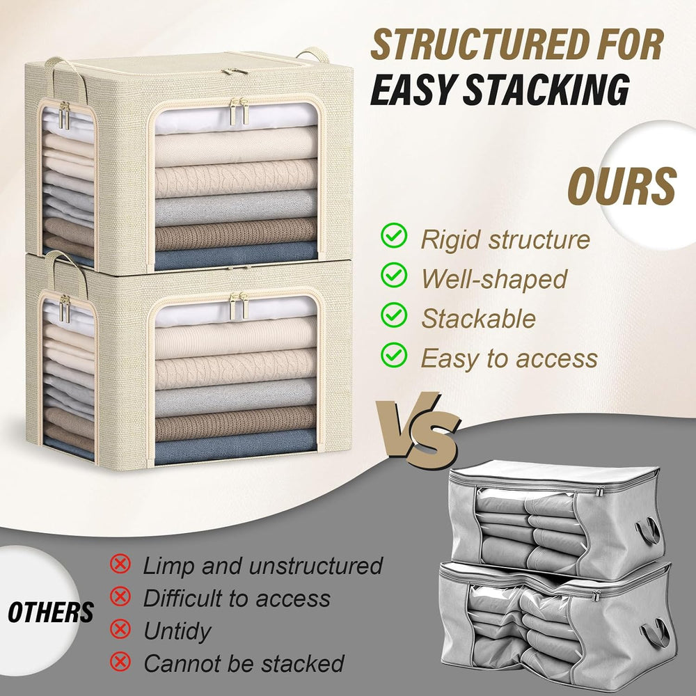 Furnhome 3-Side Access Clothes Storage Bins with Metal Frame, Foldable Fabric...