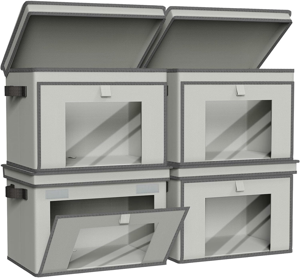 Univivi Front Opening Storage Bins with Lids for Home, Gray, 4 Pack