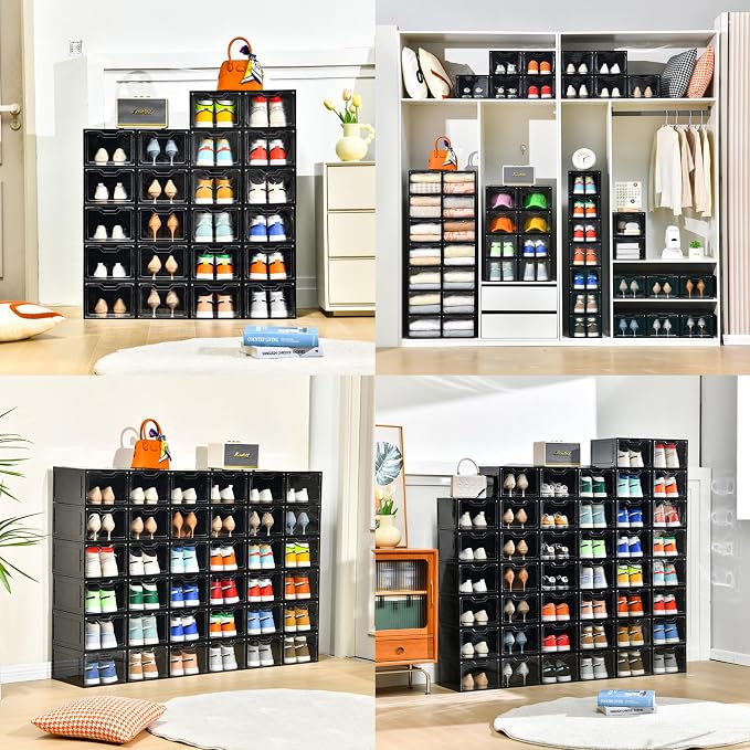 12 Pack Shoe Boxes Organizer, Magnetic Door Shoe Storage Boxes, Fit up to US