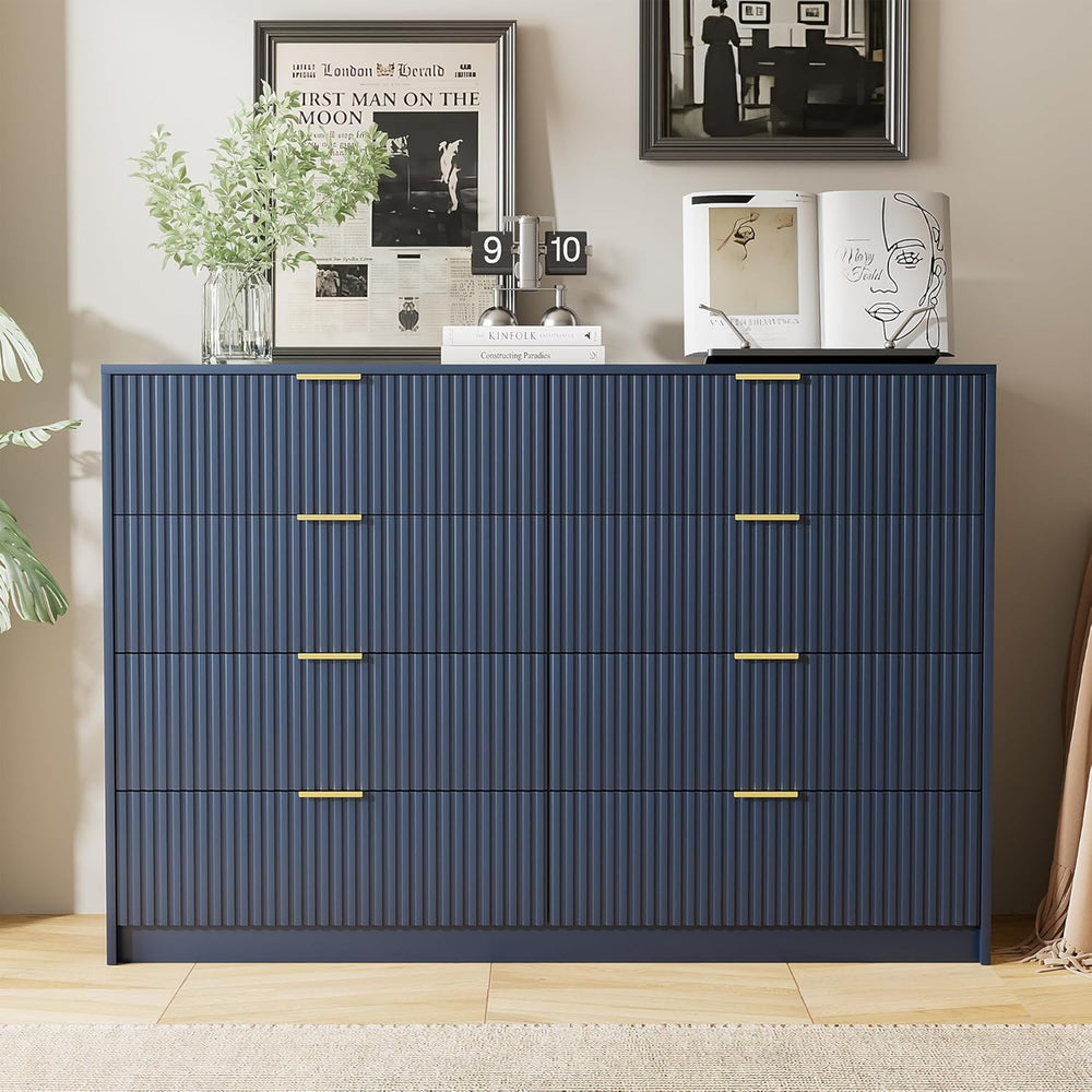 Furniway Navy Blue Dresser for Bedroom, Modern Dresser with 8 Drawers and Smo...