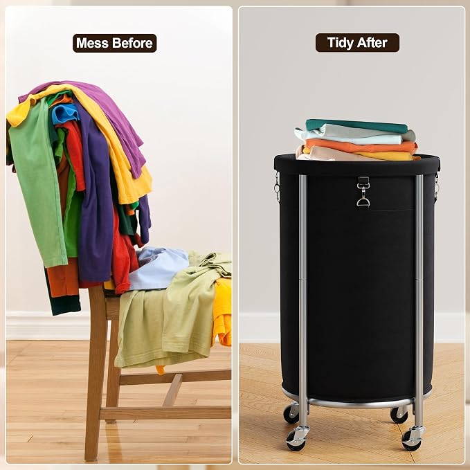 ELYKEN Laundry Hamper with Wheels, 110L Rolling Laundry Basket, Round Laundry