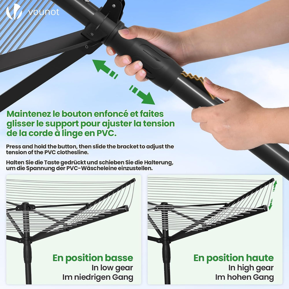 VOUNOT® 50m 4 Arm Rotary Washing Line with Cover & Metal Ground Spike, He...