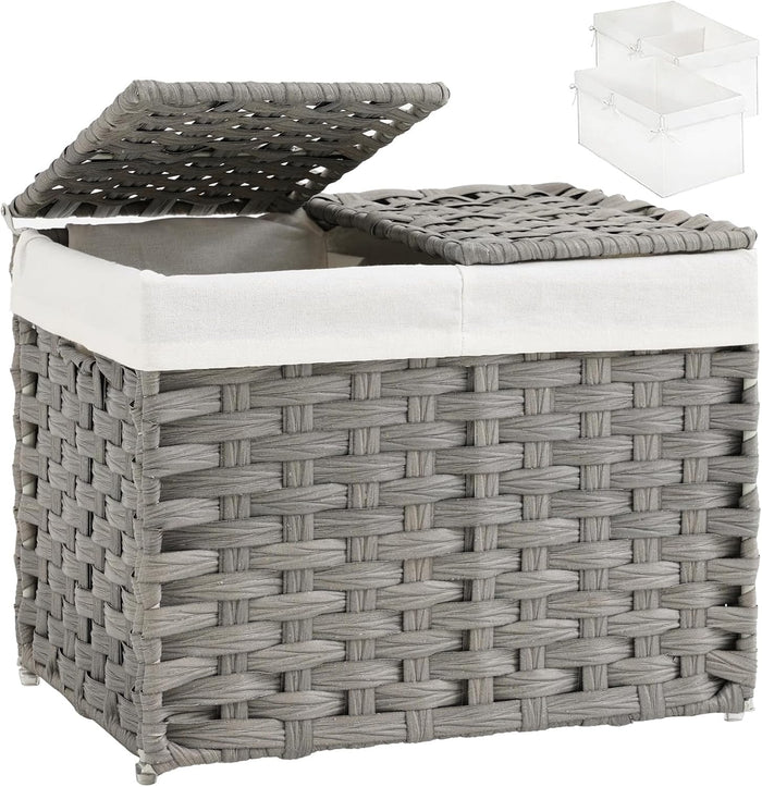 SETVSON Storage Basket with Lid, 9.2 Gal PE Rattan Trunk, Gray