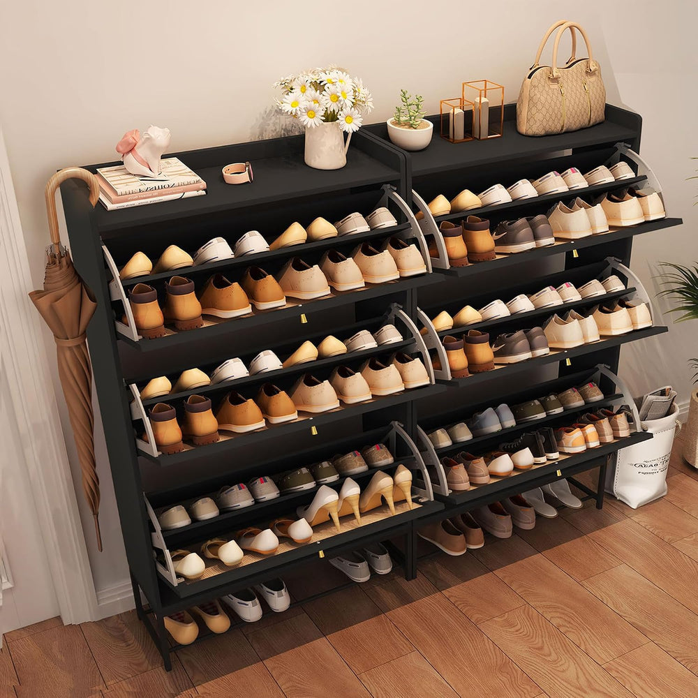 AVZEAR Shoe Cabinet, Shoe Cabinet Freestanding Tipping Bucket Shoe Rack Organ...