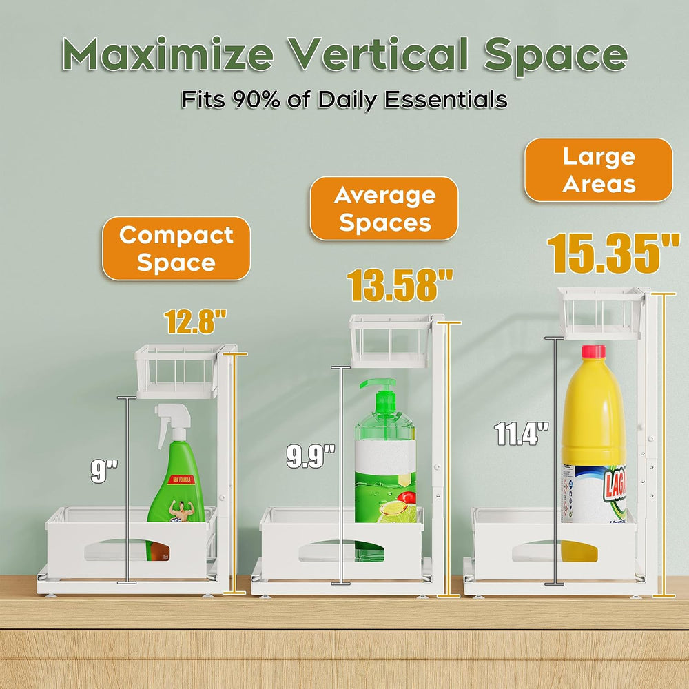 Under Sink Organizer, 2-Pack L-Shaped Metal Pull-Out Drawers for Kitchen