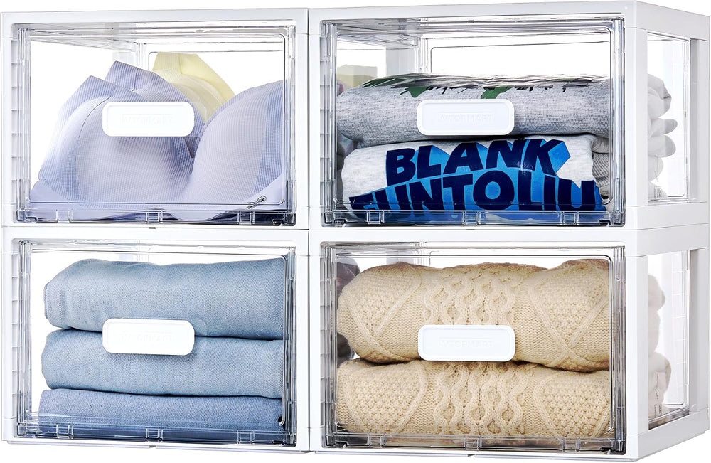 Vtopmart 4 Pack White Stackable Storage Drawers 15QT
