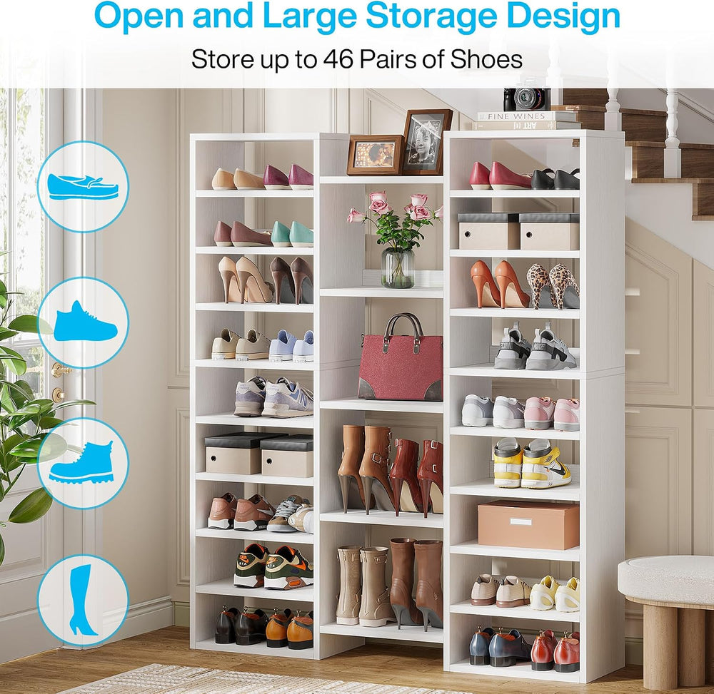 Tribesigns 14-Tier Shoe Cabinet, 59" Tall White Storage Organizer